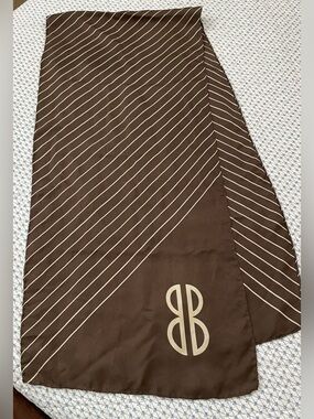 Vintage Bill Blass Silk Brown & White Scarf  13" x 58"